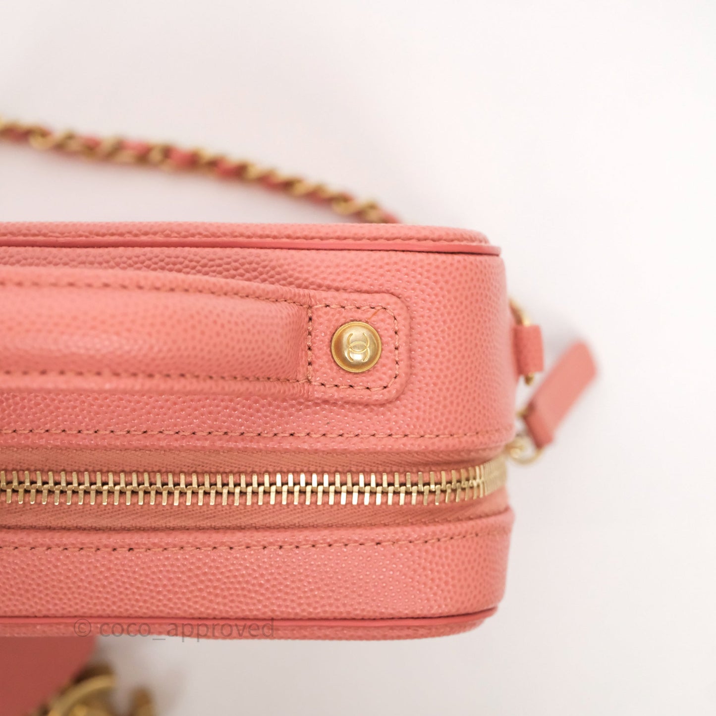 Chanel Quilted Small CC Filigree Vanity Case Pink Caviar Aged Gold Hardware