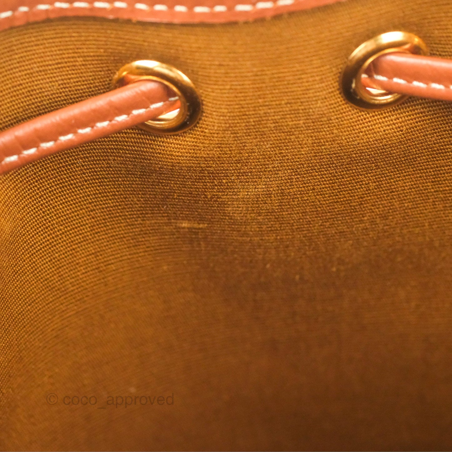 Celine Small Drawstring Bucket Bag Triomphe Canvas Tan Calfskin