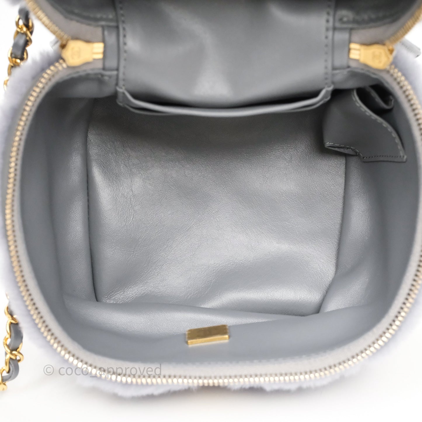 Chanel Vanity Case Grey Shearling Lambskin Gold Hardware 22A