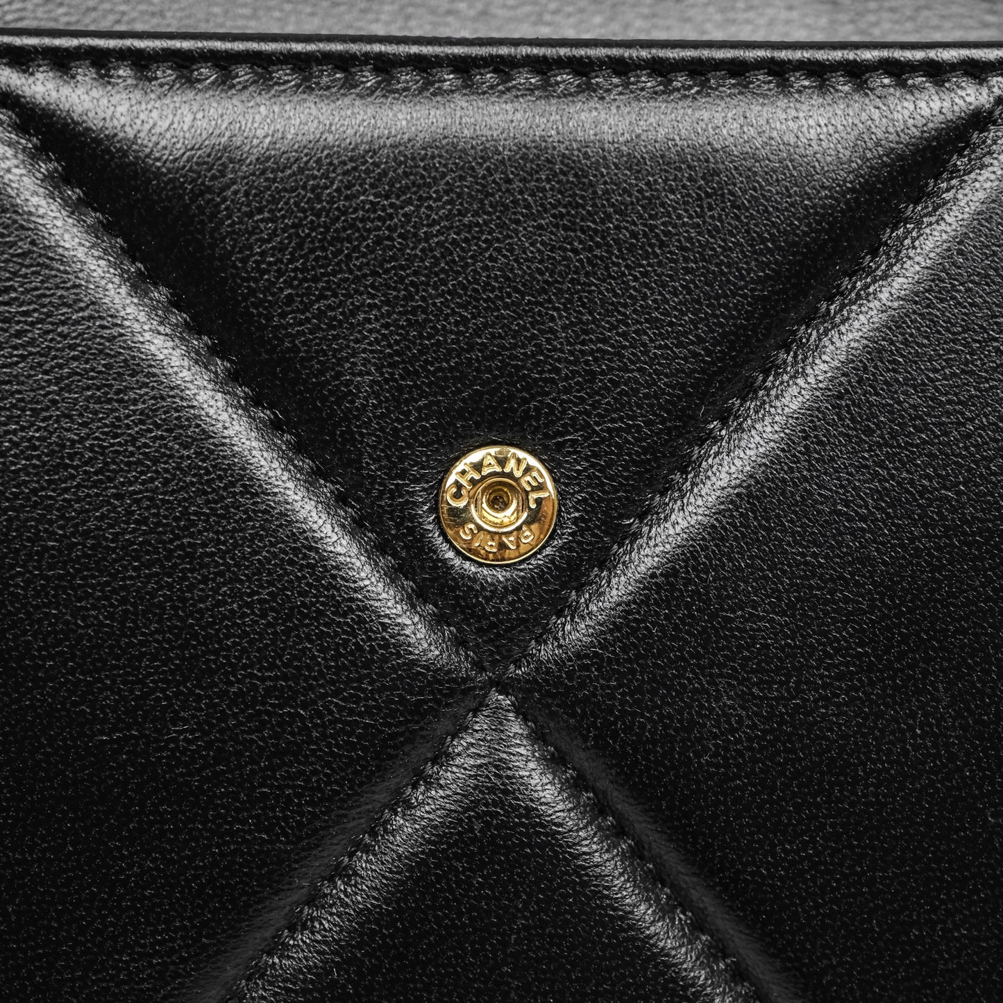 Chanel Quilted 19 Flap Long Wallet Black Lambskin Aged Gold Hardware