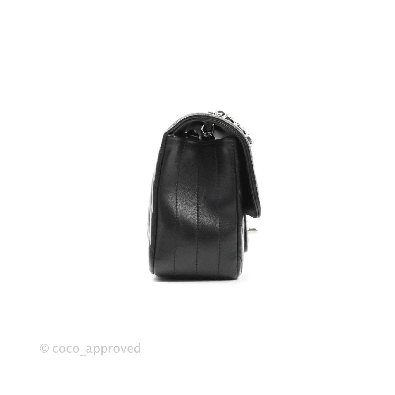 Chanel Classic Chevron Mini Rectangular Flap Black Lambskin Silver Hardware