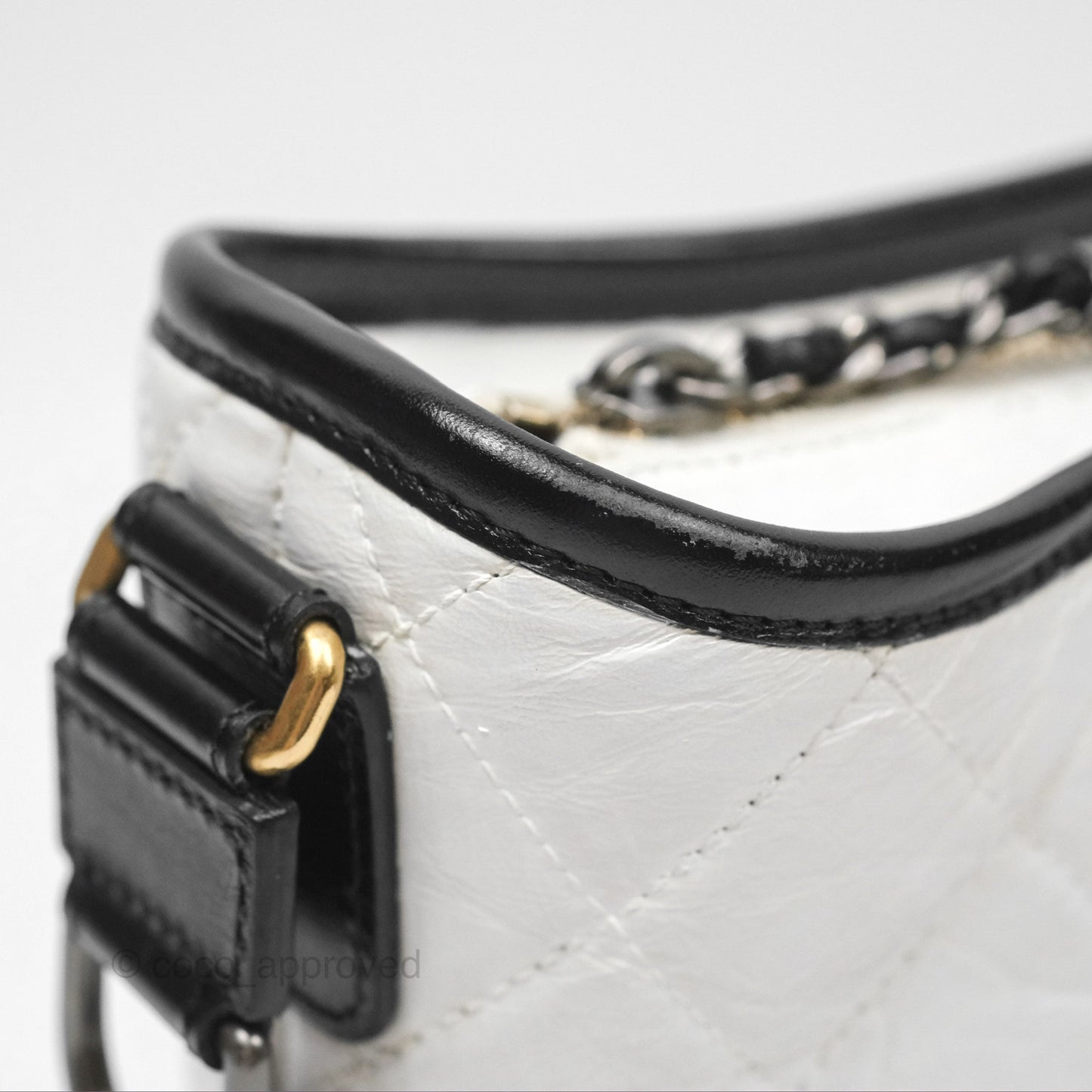 Chanel Small Gabrielle Hobo Quilted Black White Aged Calfskin