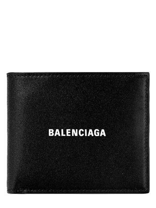 Luxury Balenciaga Logo Print Leather Half Wallet Black
