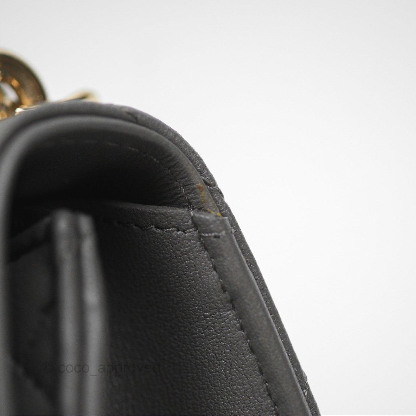 Chanel Mini Handle Clutch With Chain Grey Lambskin Gold Hardware