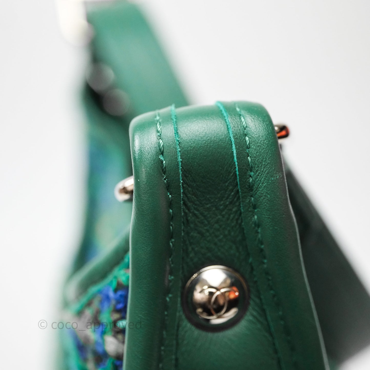 Chanel Tweed Jungle Stroll Hobo Bag Green Silver Hardware