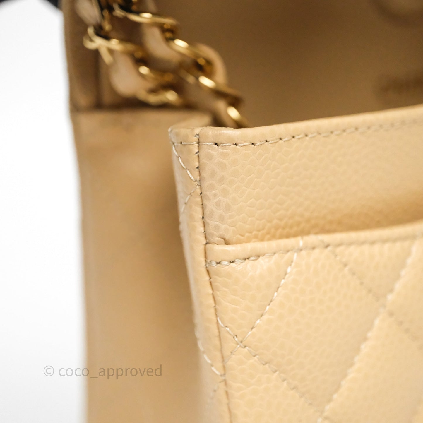 Chanel Small Classic Flap Quilted Beige Caviar Gold Hardware