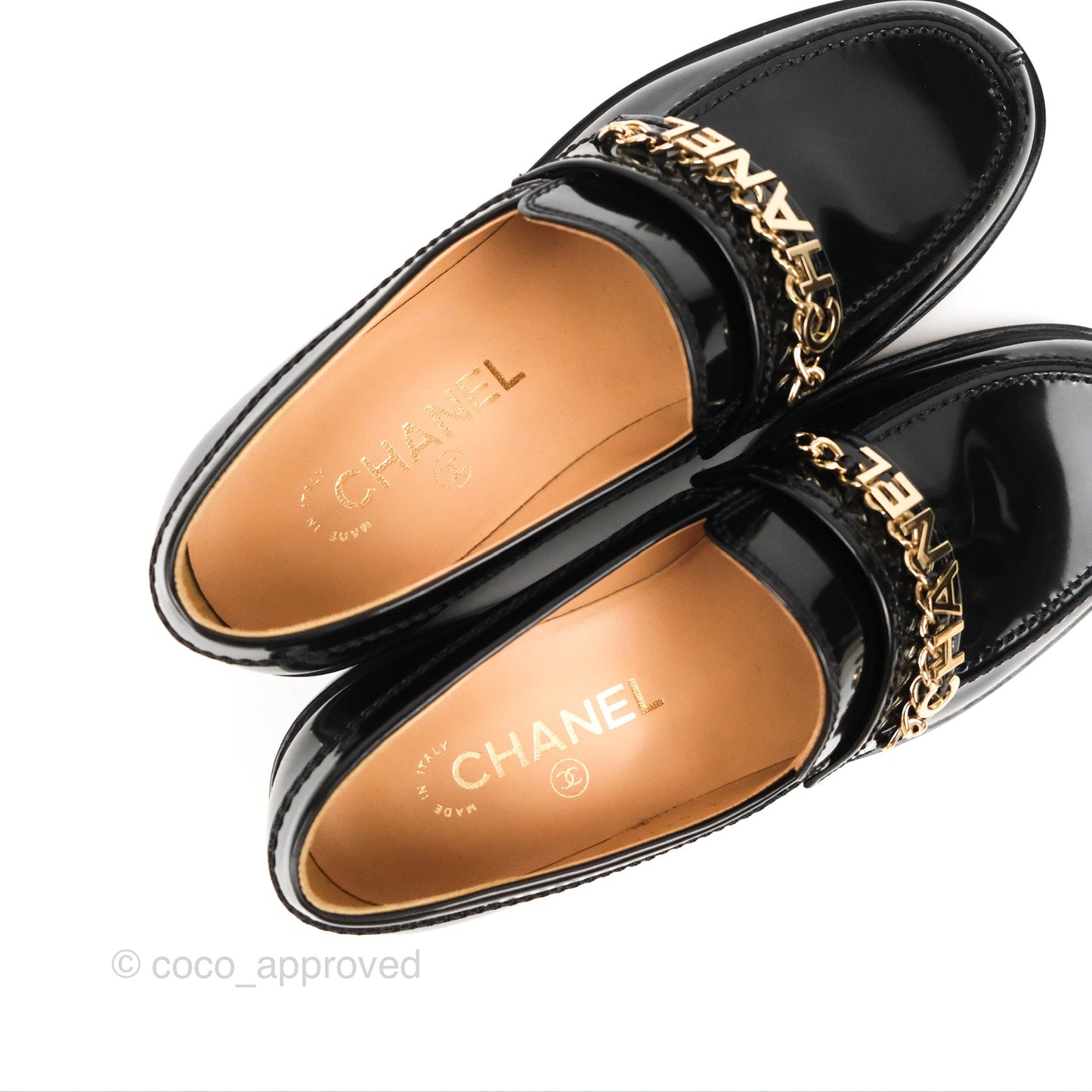 Chanel Patent Calfskin Black Loafers 21S Size 37.5