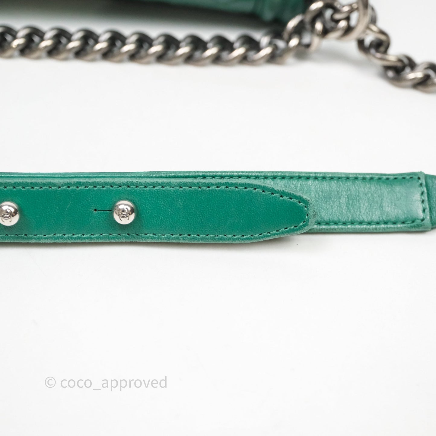 Chanel Medium Boy Quilted Green Lambskin Ruthenium Hardware