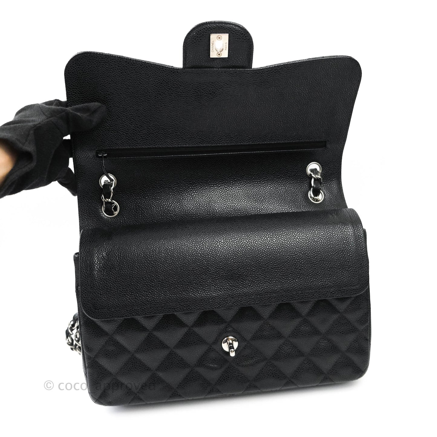 Chanel Jumbo Double Flap Black Caviar Silver Hardware⁣⁣