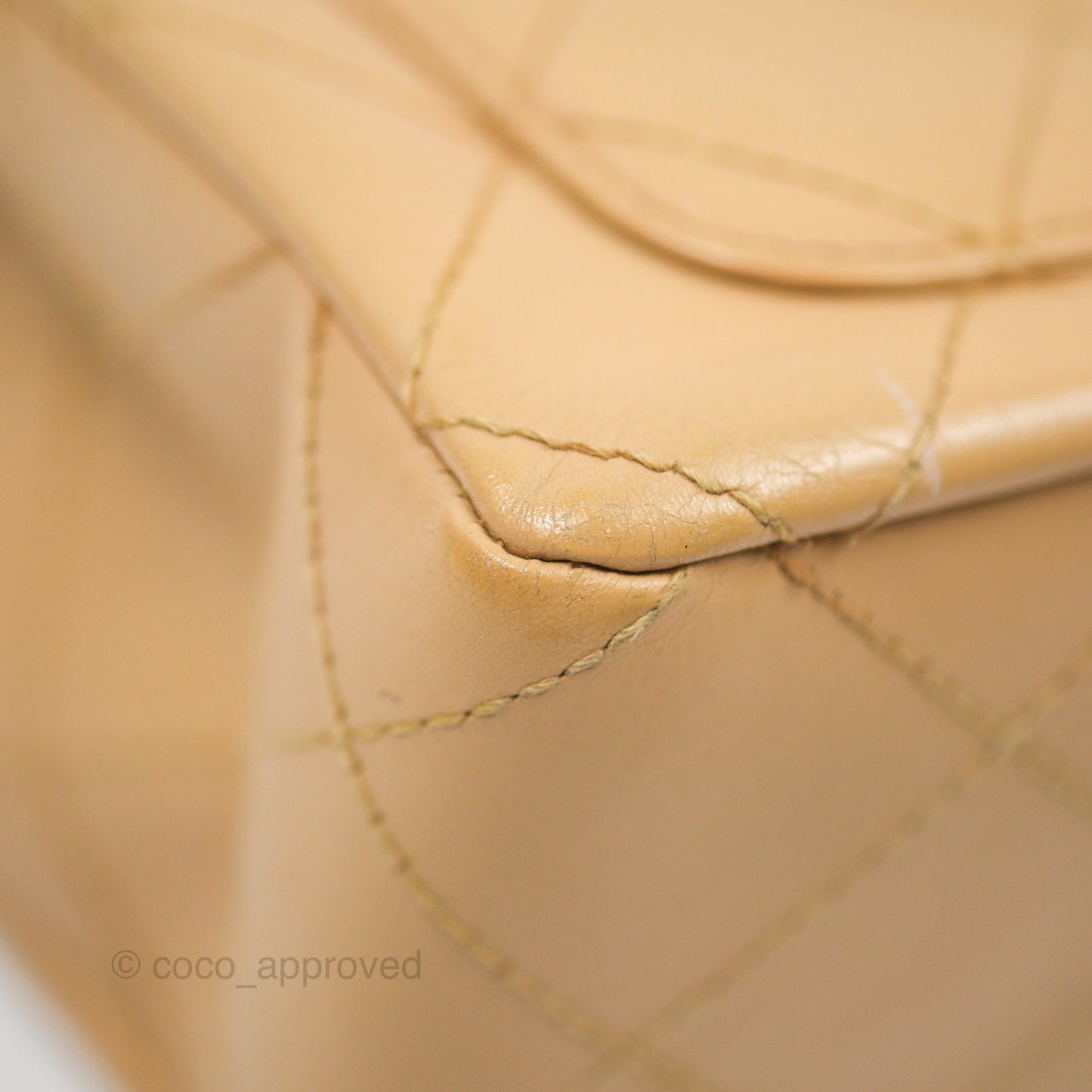 Chanel Vintage Jumbo Beige Flap Bag Lambskin Enamel Hardware