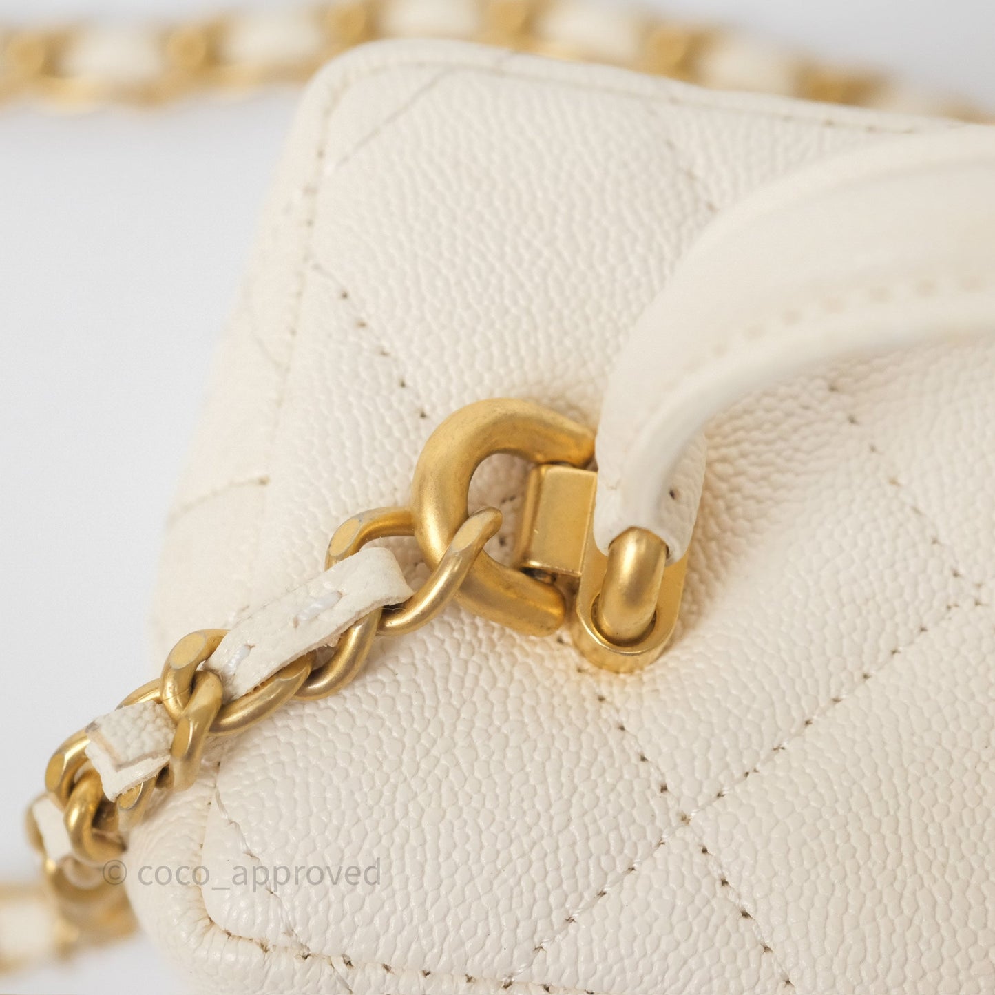 Chanel Quilted Mini Top Handle Vanity With Chain Ivory Caviar Aged Gold Hardware