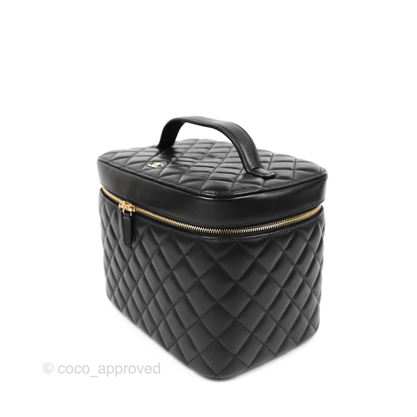 Chanel Classic Cosmetic Vanity Pouch Quilted Black Lambskin Gold Hardware