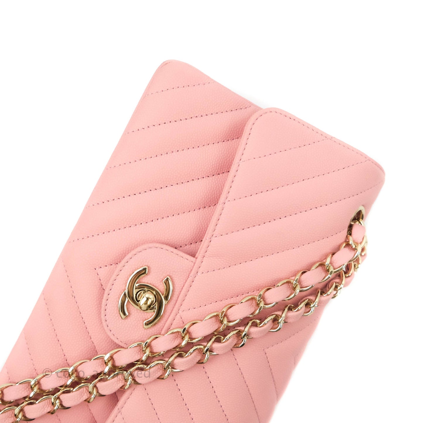 Chanel Classic Chevron S/M Small Double Flap Pink Matte Caviar Gold Hardware