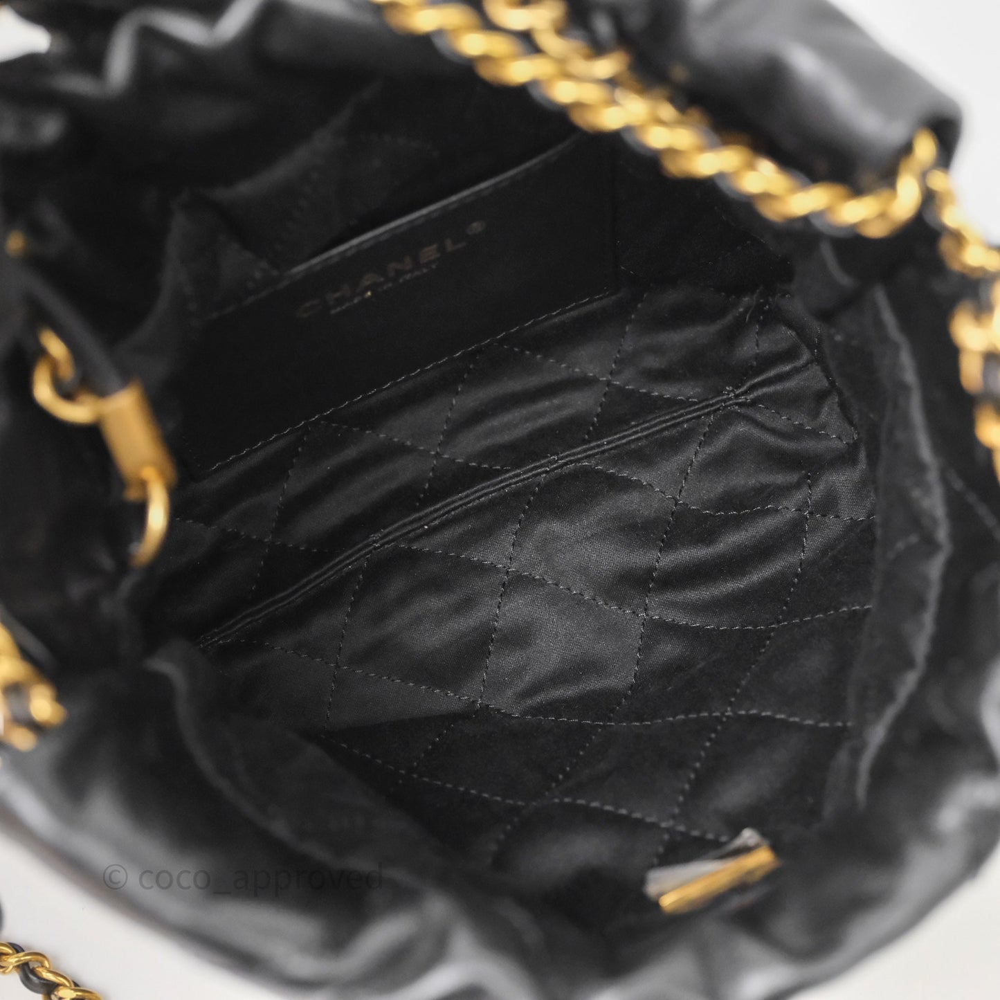 Chanel 22 Mini Bag Black Crumpled Calfskin Aged Gold Hardware