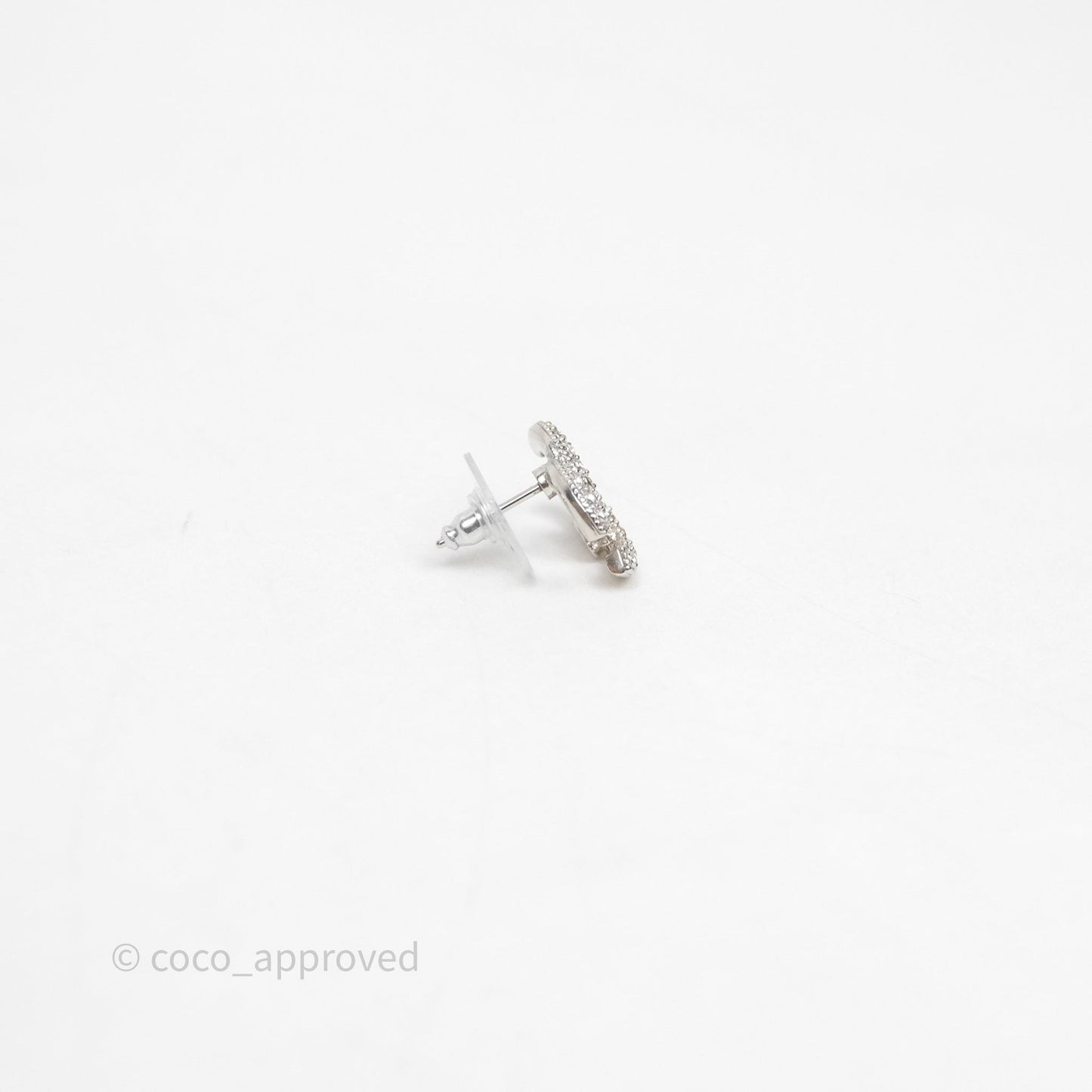 Chanel Crystals CC Earrings Silver Tone 21V