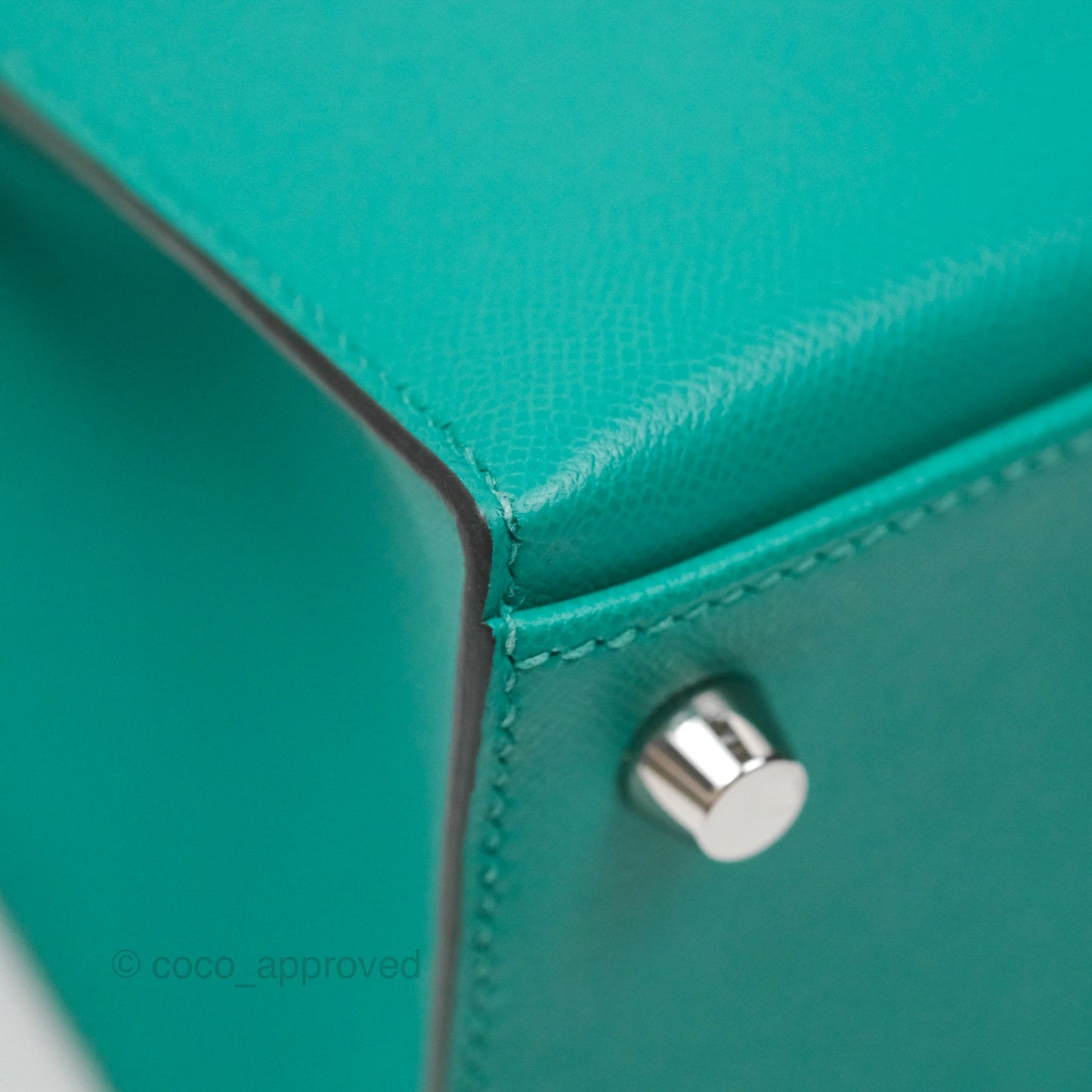 Hermès Sellier Kelly 25 Madame Leather Vert Verone U1/ Bleu De Prusse 7P Palladium Hardware