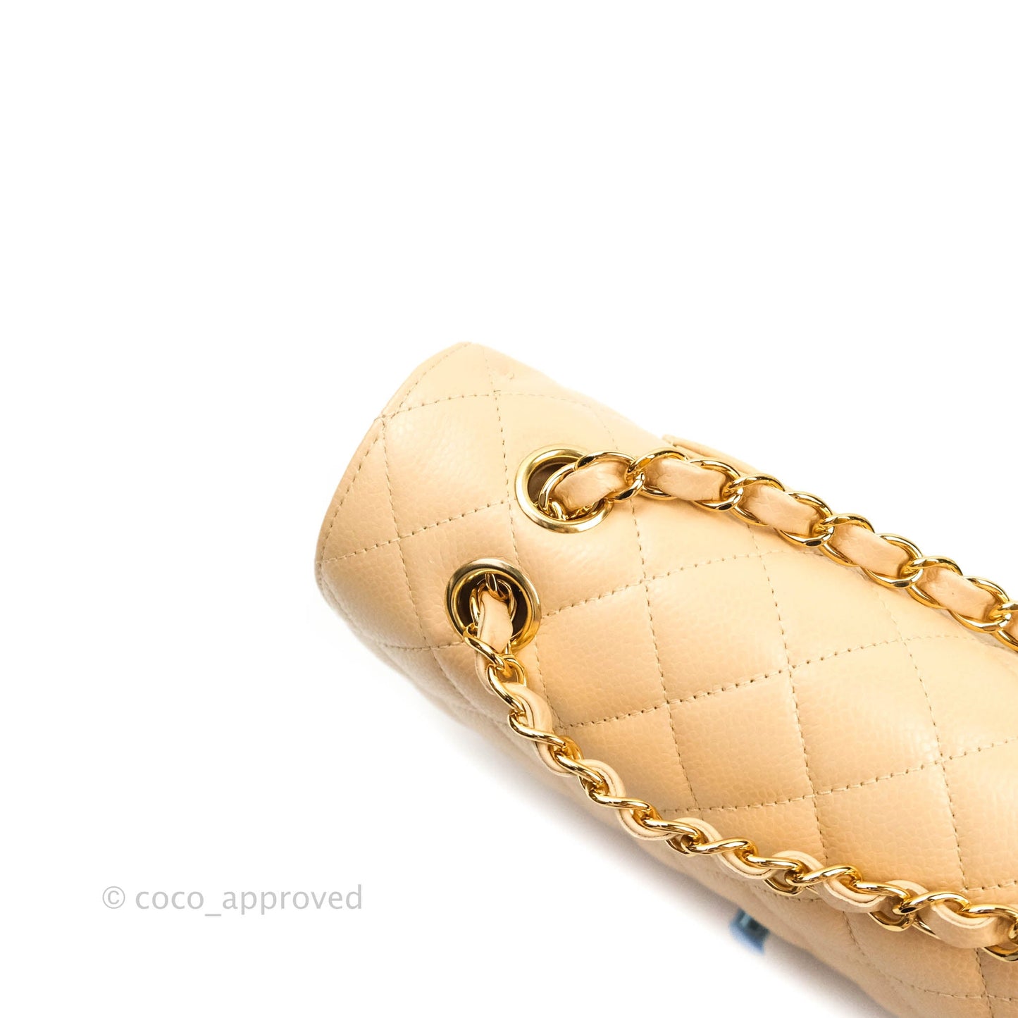 Chanel M/L Medium Quilted Caviar Double Flap Beige Gold Hardware
