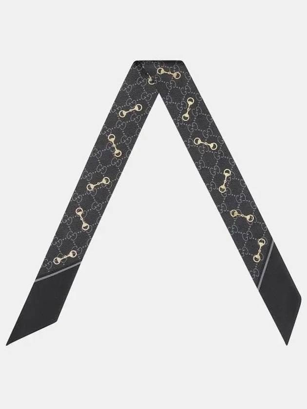 Luxury Gucci Trending 2025 GG Print Horsebit Silk Neck Bow Twilly Scarf Black