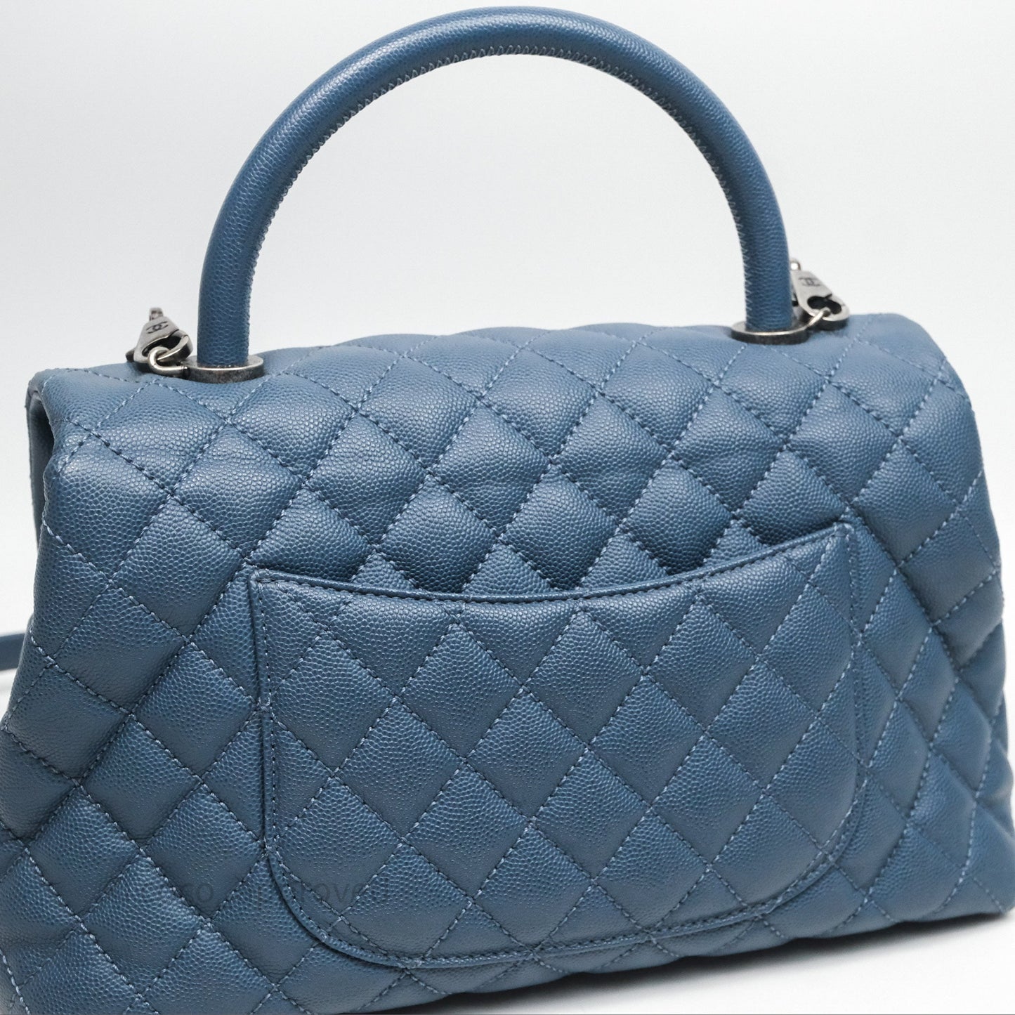 Chanel Medium Coco Handle Quilted Aged Caviar Dark Blue Ruthenium Hardware