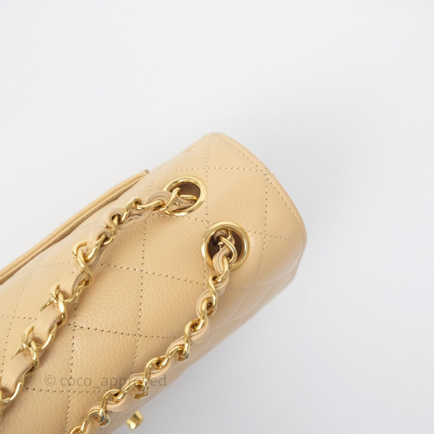 Chanel Small Classic Flap Quilted Beige Caviar Gold Hardware