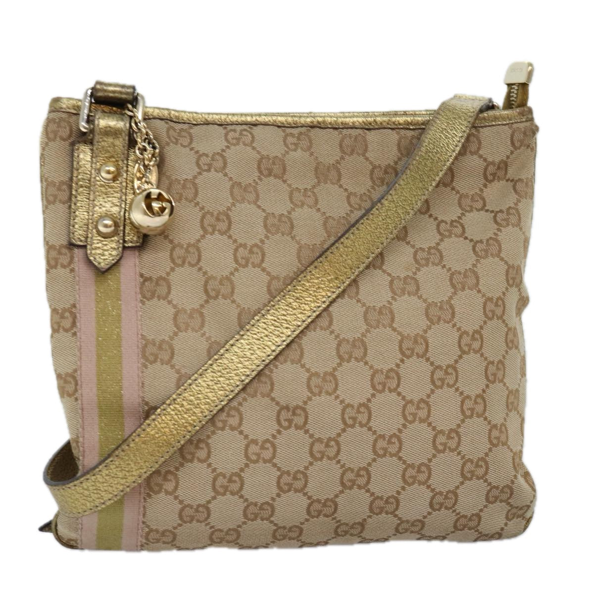 Luxury Gucci Trending 2025 GG Canvas Sherry Line Shoulder Bag Gold Beige pink 144388  72295