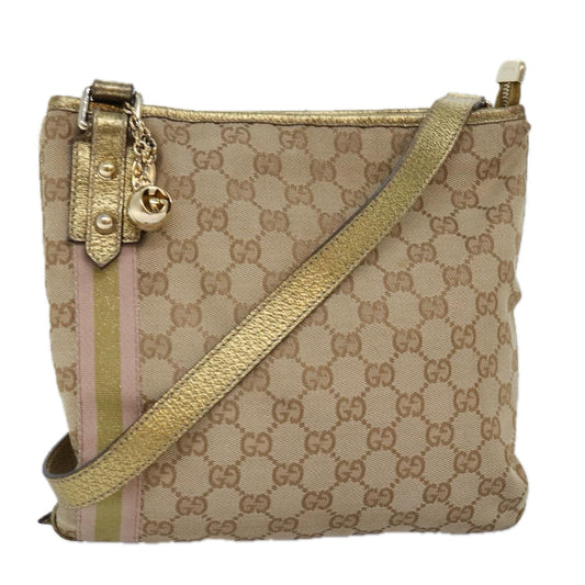Luxury Gucci Trending 2025 GG Canvas Sherry Line Shoulder Bag Gold Beige pink 144388  72295