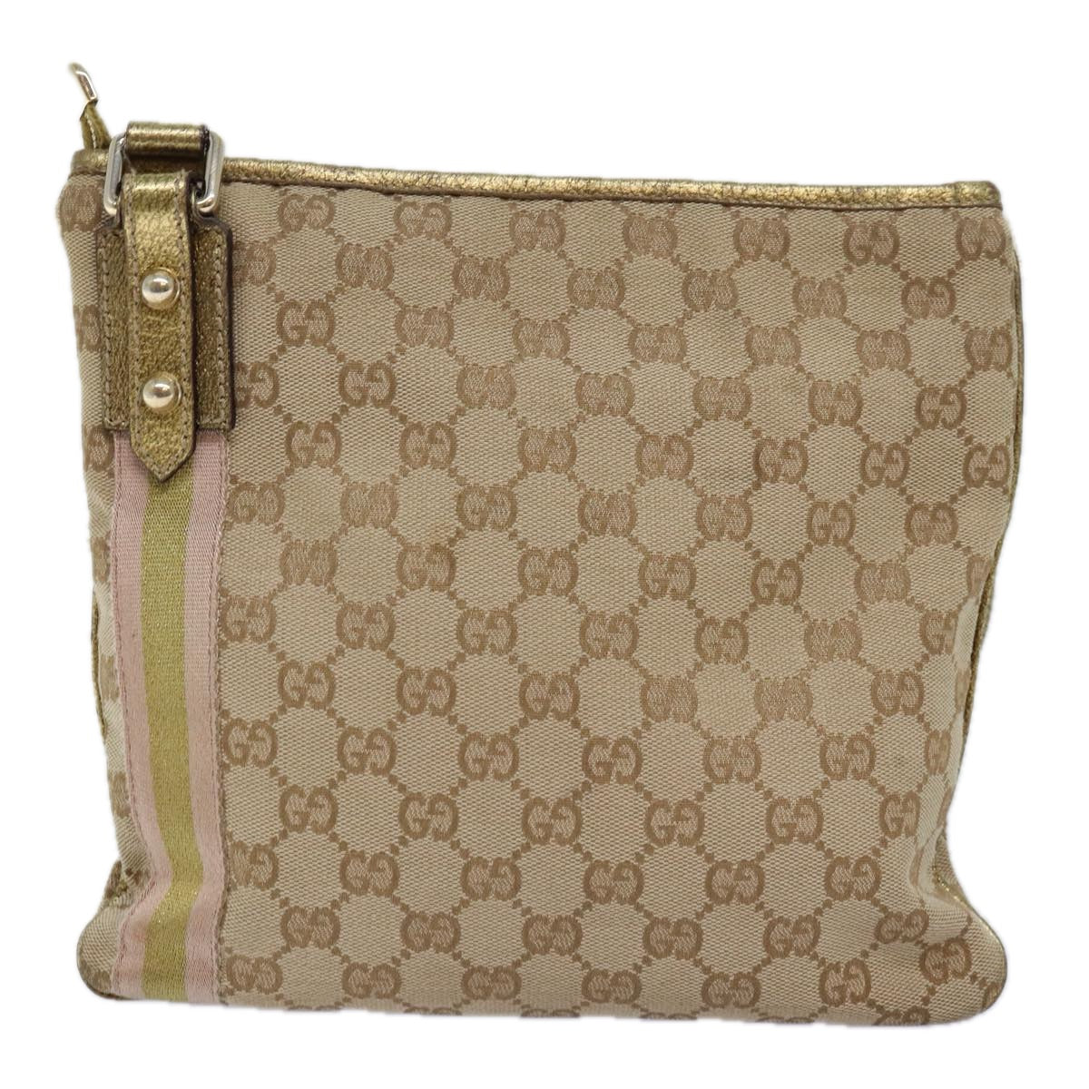 Luxury Gucci Trending 2025 GG Canvas Sherry Line Shoulder Bag Gold Beige pink 144388  72295