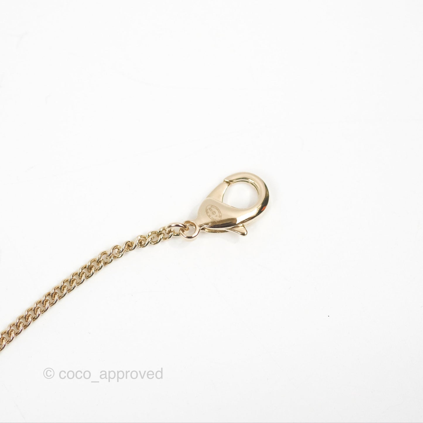 Chanel Dog Tag Charm Crystal Necklace Gold Tone 20P
