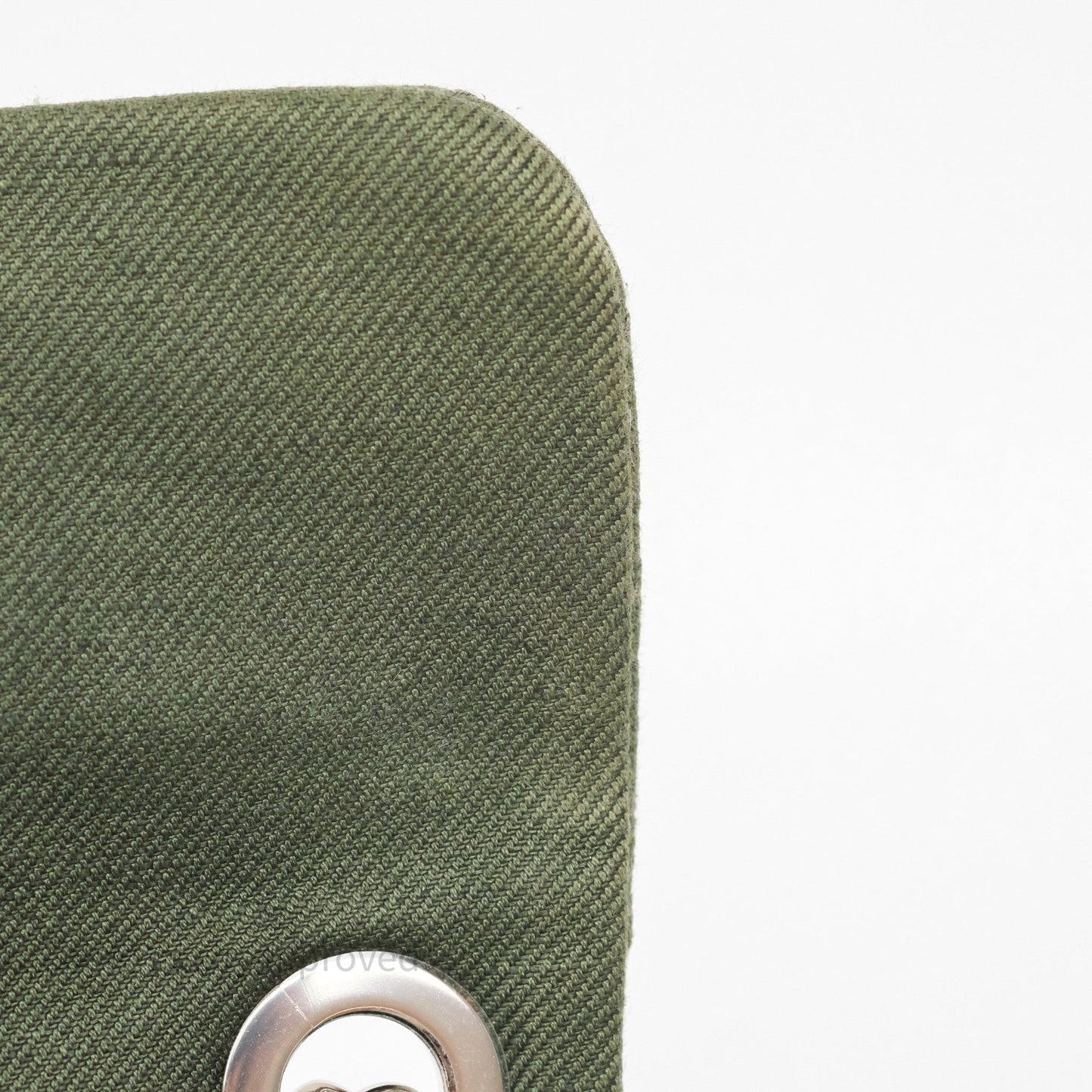 Chanel Camellia Flap Bag Army Green Denim Silver Hardware