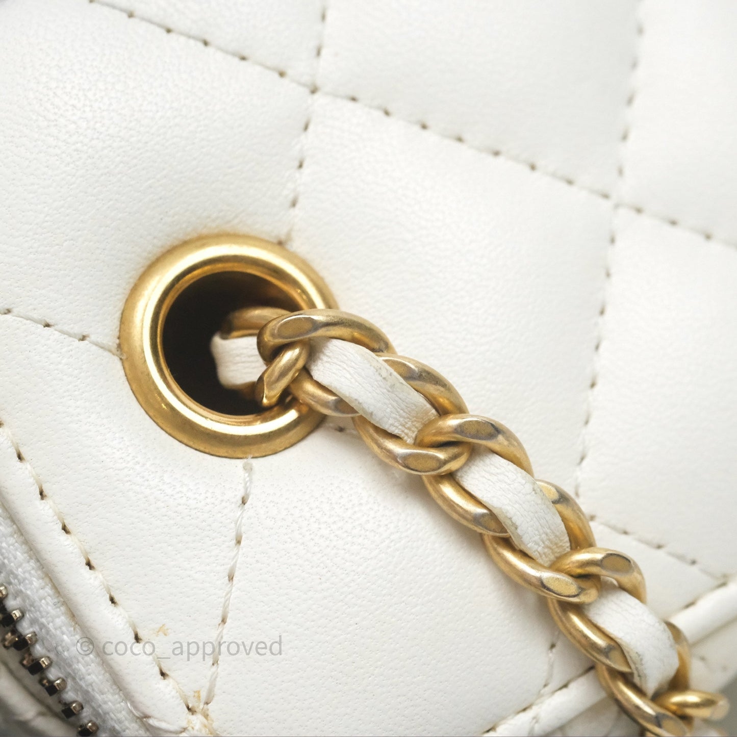 Chanel Mini Pearl Crush Vanity With Chain Ivory White Aged Gold Hardware