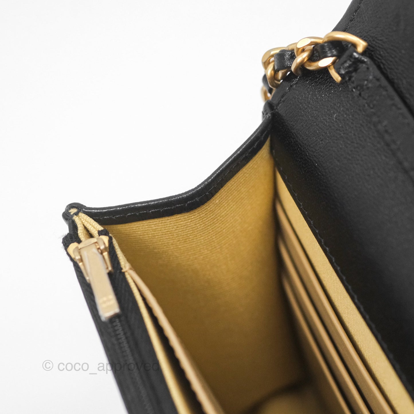 Chanel Quilted WOC Adjustable Chain Black Shiny Lambskin Aged Gold Hardware