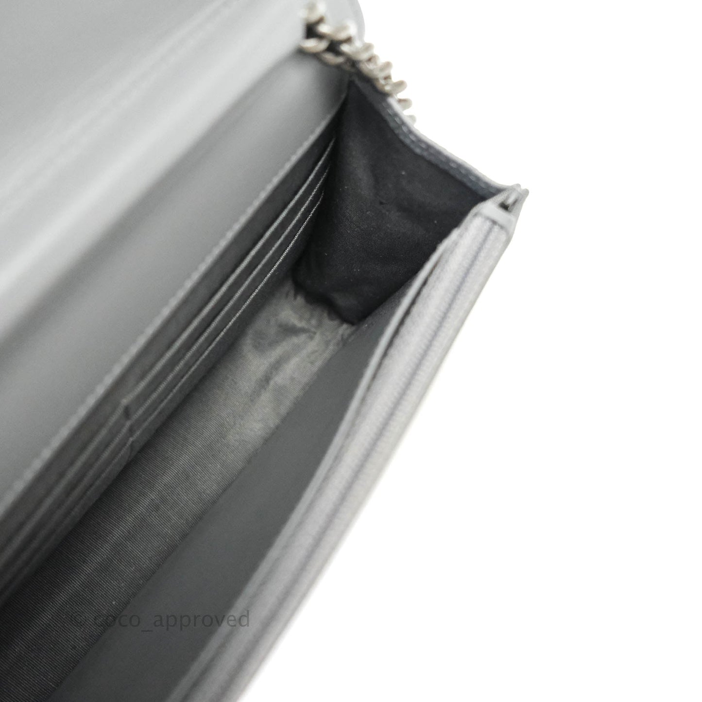 Chanel Chevron Boy Wallet on Chain WOC Grey Caviar Ruthenium Hardware