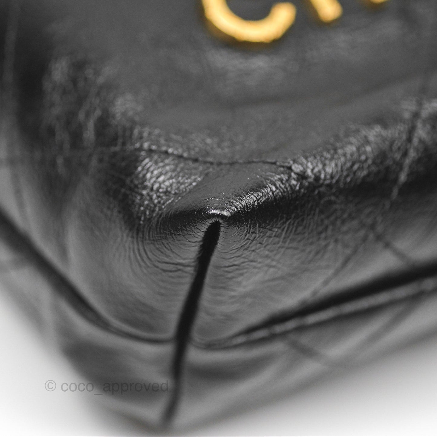 Chanel 22 Quilted Logo Mini Bag with Pearl Chain Black Shiny Crumpled Calfskin