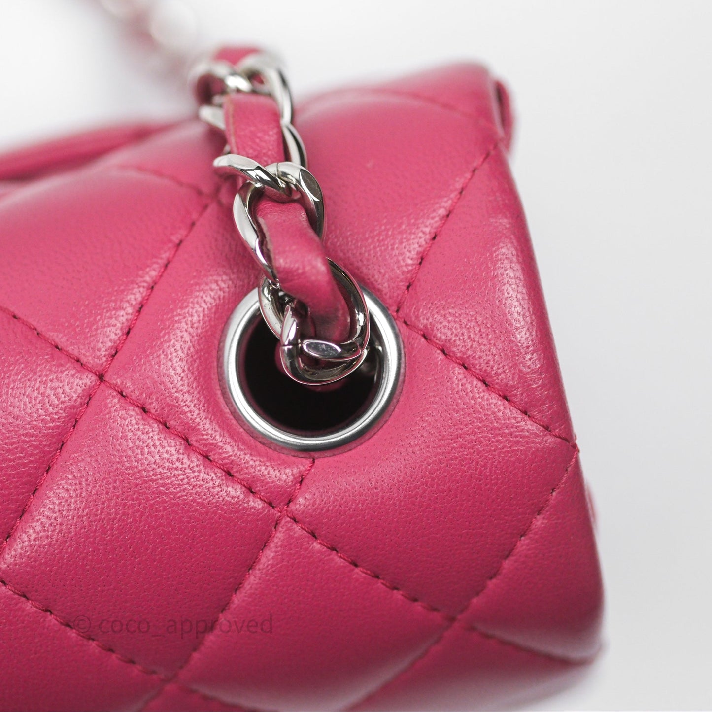 Chanel Quilted Mini Rectangular Flap Dark Pink Lambskin Silver Hardware