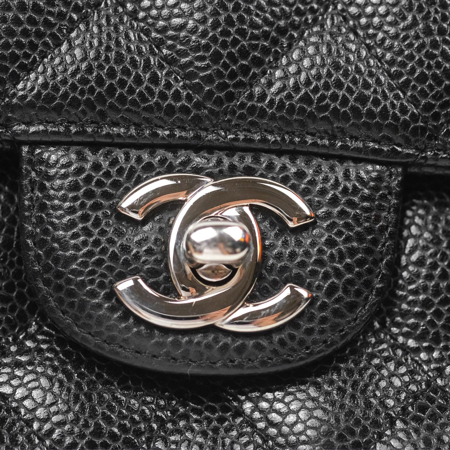 Chanel East West Flap Bag Black Caviar Silver Hardware