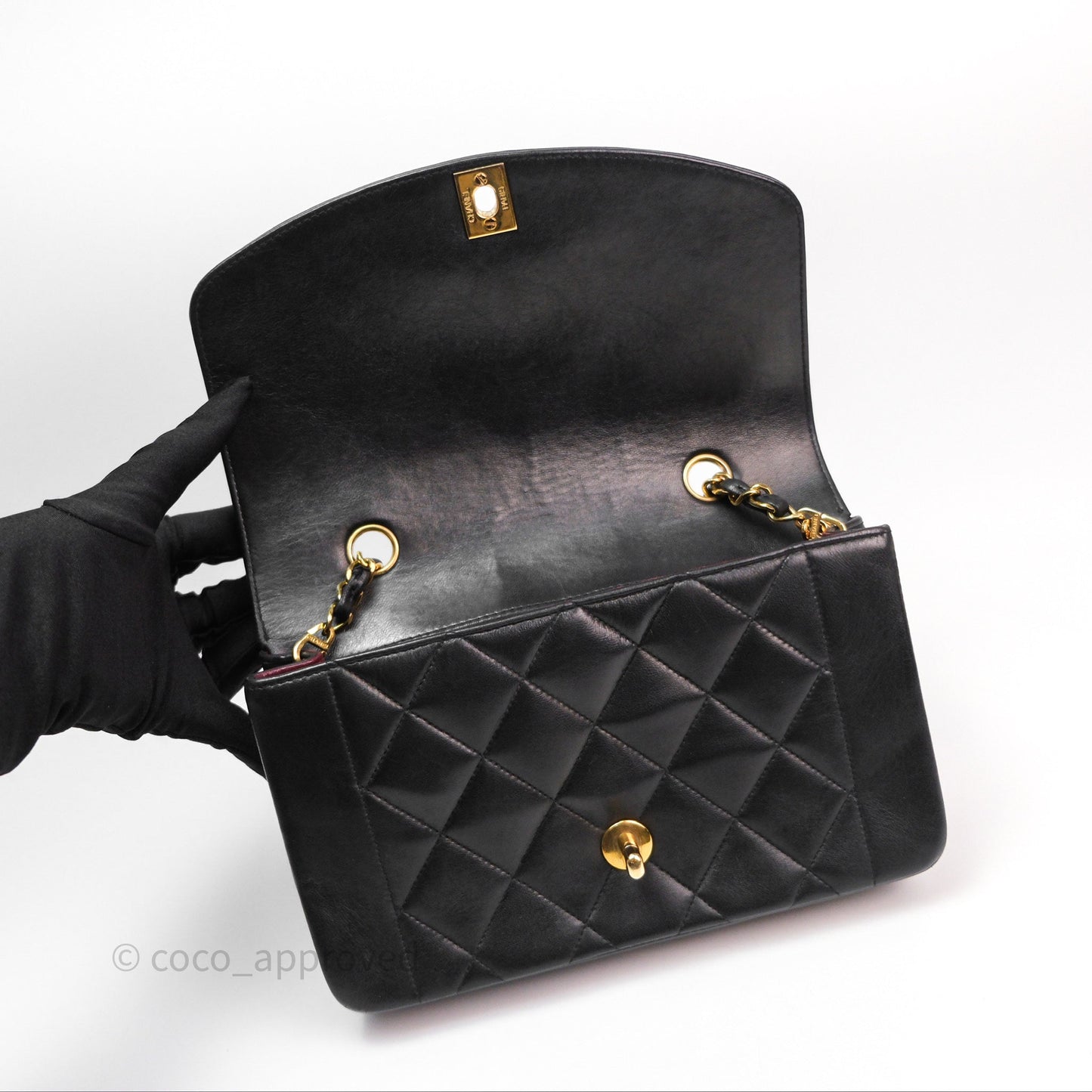 Chanel Vintage Quilted Small Classic Diana Flap Bag Black Lambskin 24K Gold Hardware