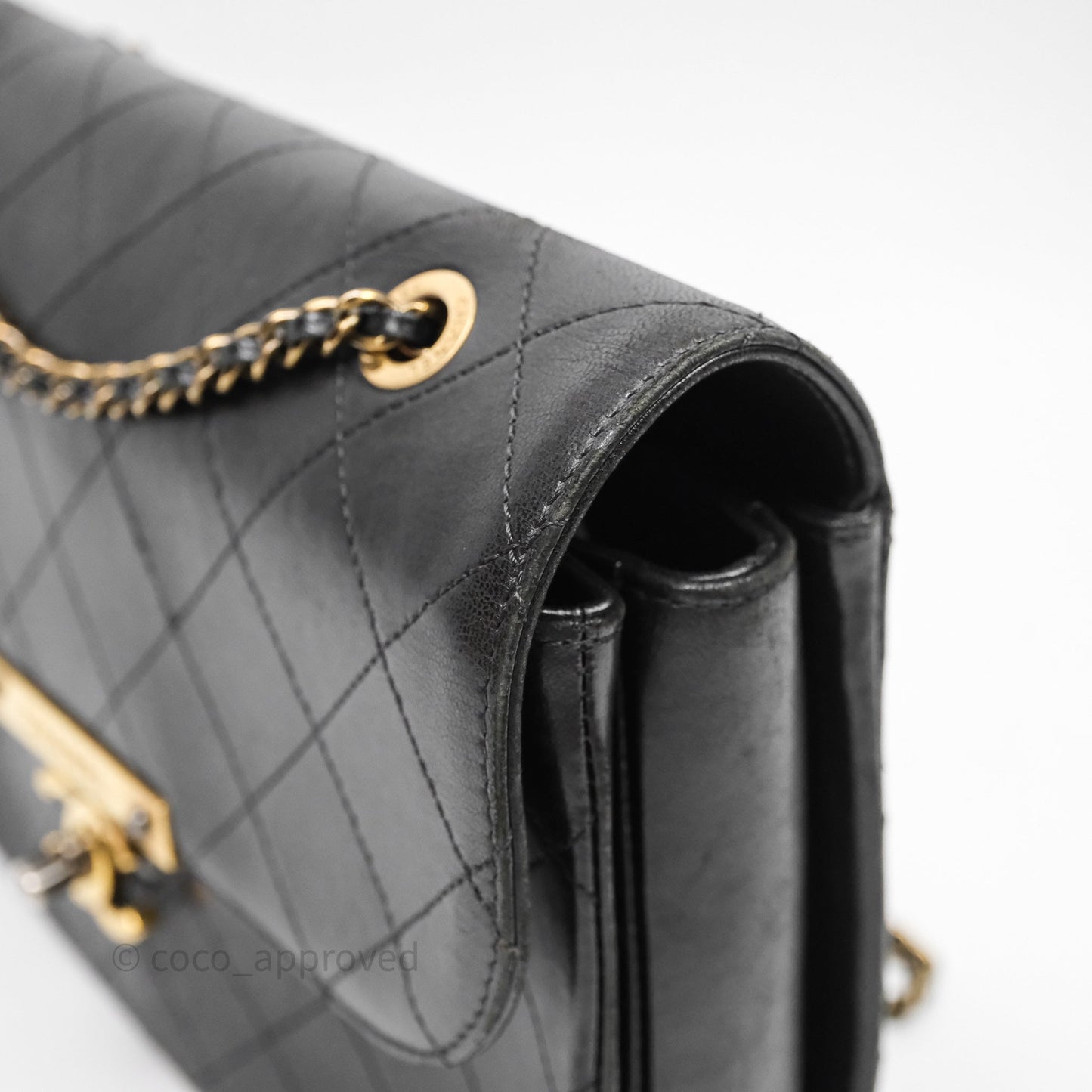 Chanel Quilted Flap Bag Black Calfskin Aged Gold Hardware