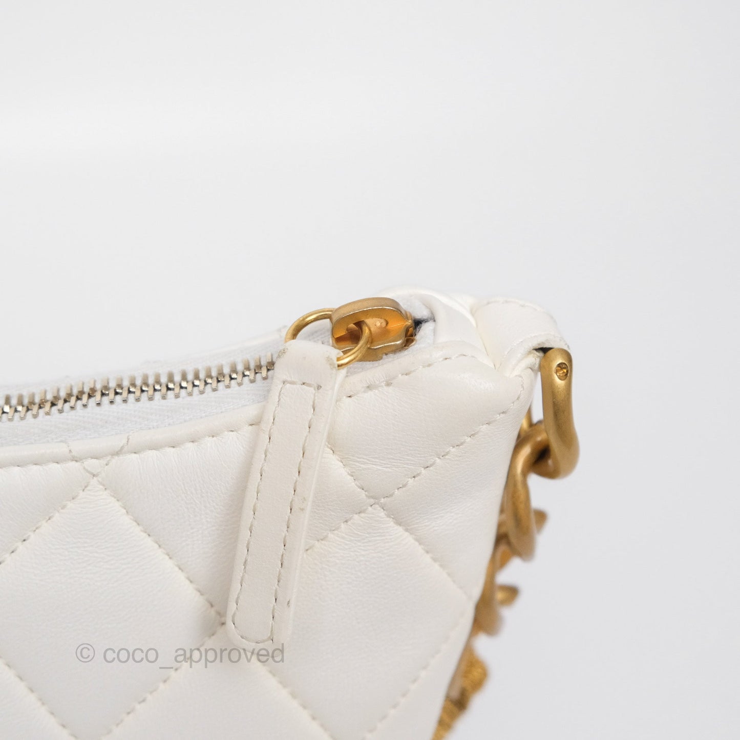 Chanel Chain Hobo Bag Quilted White Lambskin Aged Gold Hardware 23A