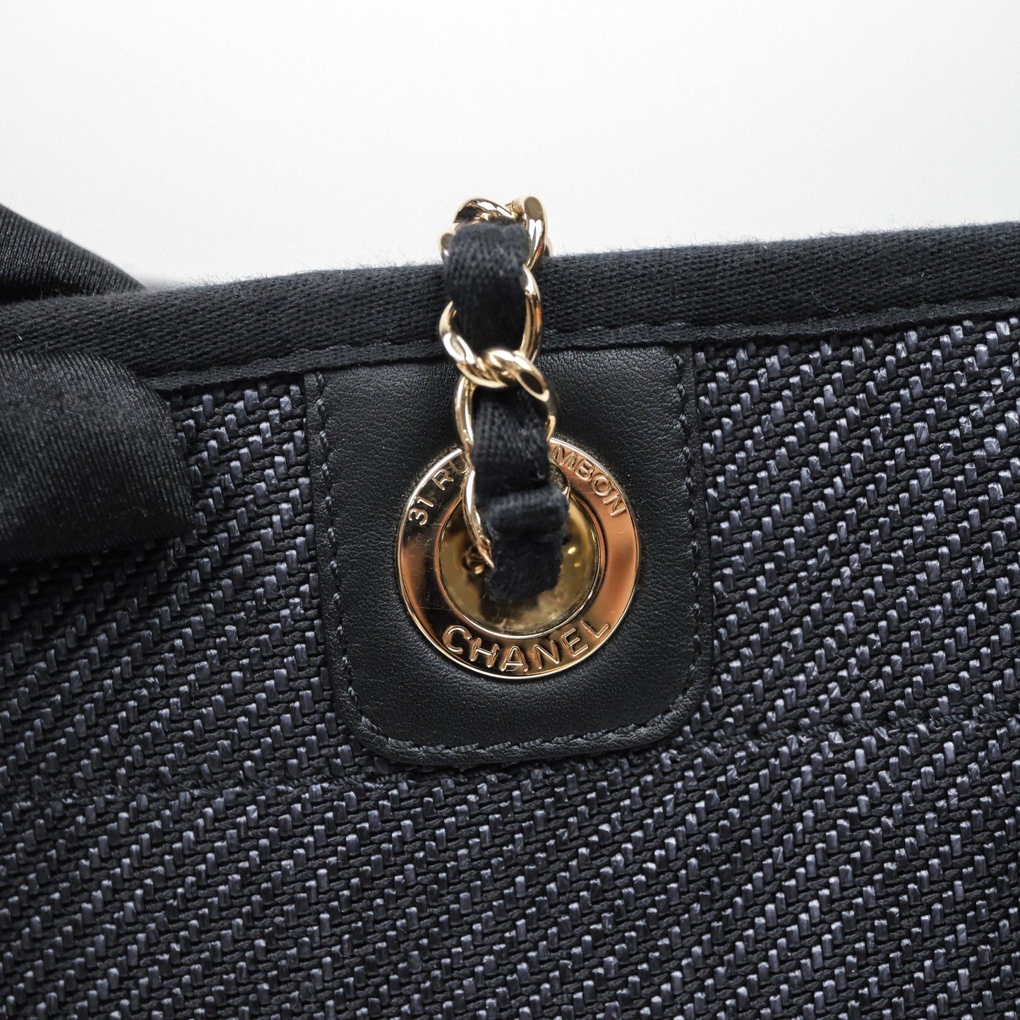 Chanel Medium Deauville Navy Canvas Gold Hardware