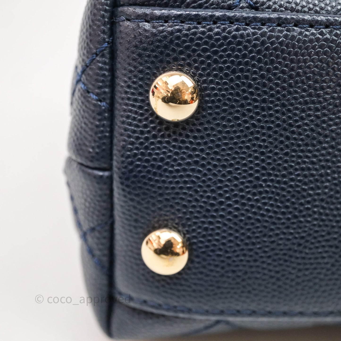 Chanel Mini Coco Handle Quilted Navy Caviar Gold Hardware Lizard Embossed Handle
