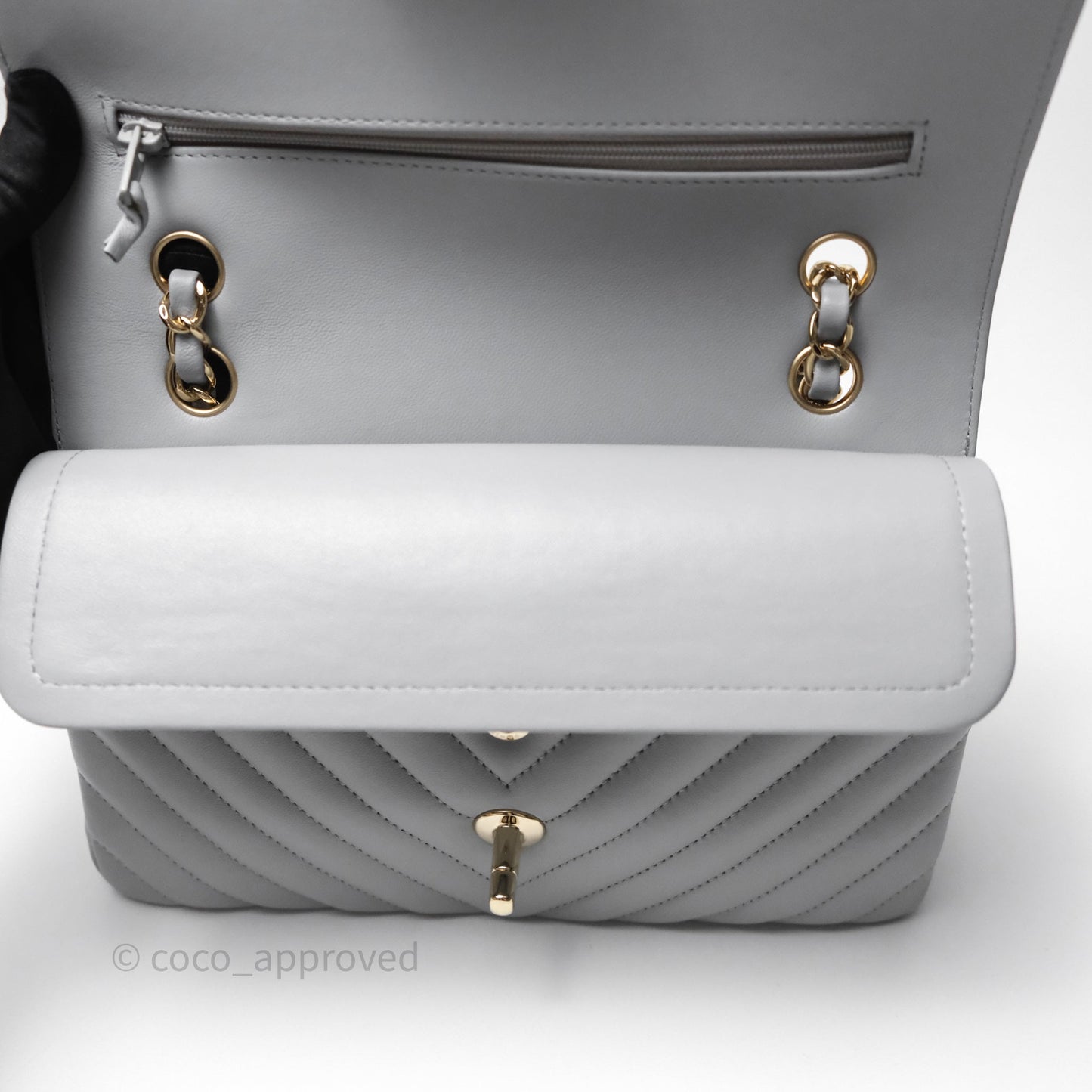 Chanel Classic Small Flap Chevron Grey Lambskin Gold Hardware