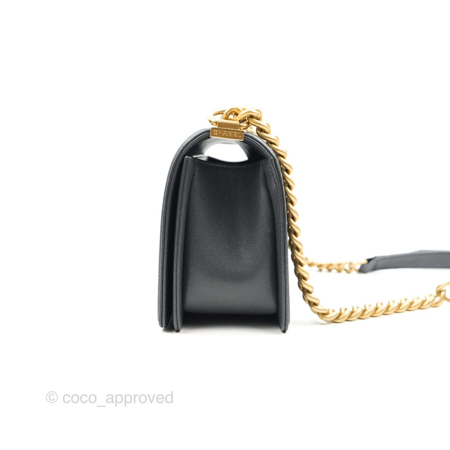 Chanel Chevron Medium Boy Dark Grey Caviar Aged Gold Hardware