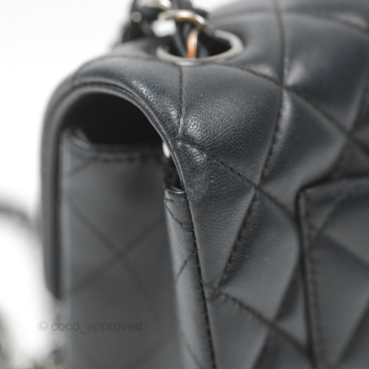 Chanel Quilted Mini Rectangular Flap Black Lambskin Silver Hardware