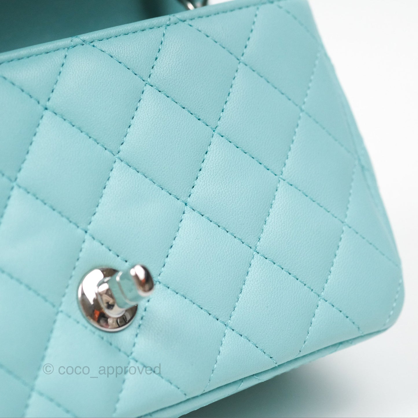 Chanel Quilted Mini Rectangular Flap Tiffany Blue Lambskin Silver Hardware