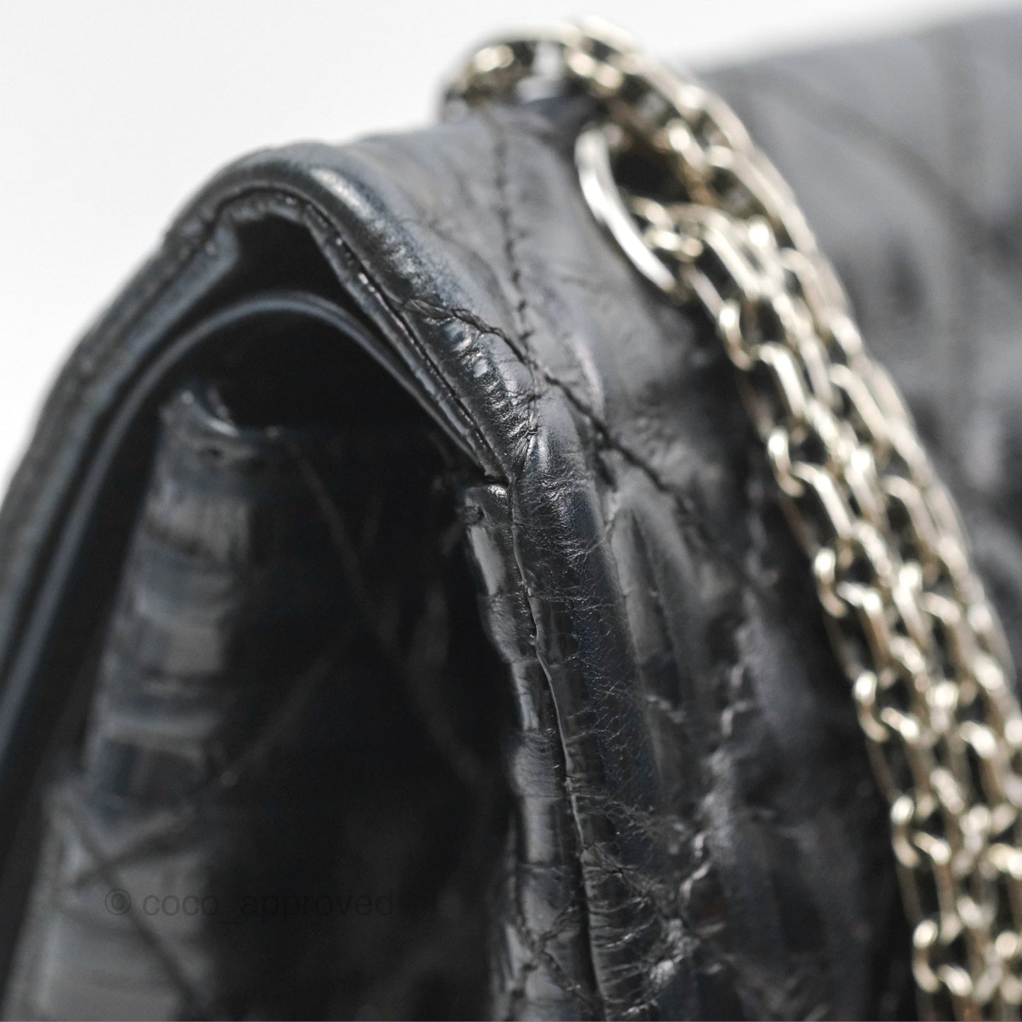 Chanel Reissue 227 Flap Quilted Calfskin Black Striped Dark Silver Hardware