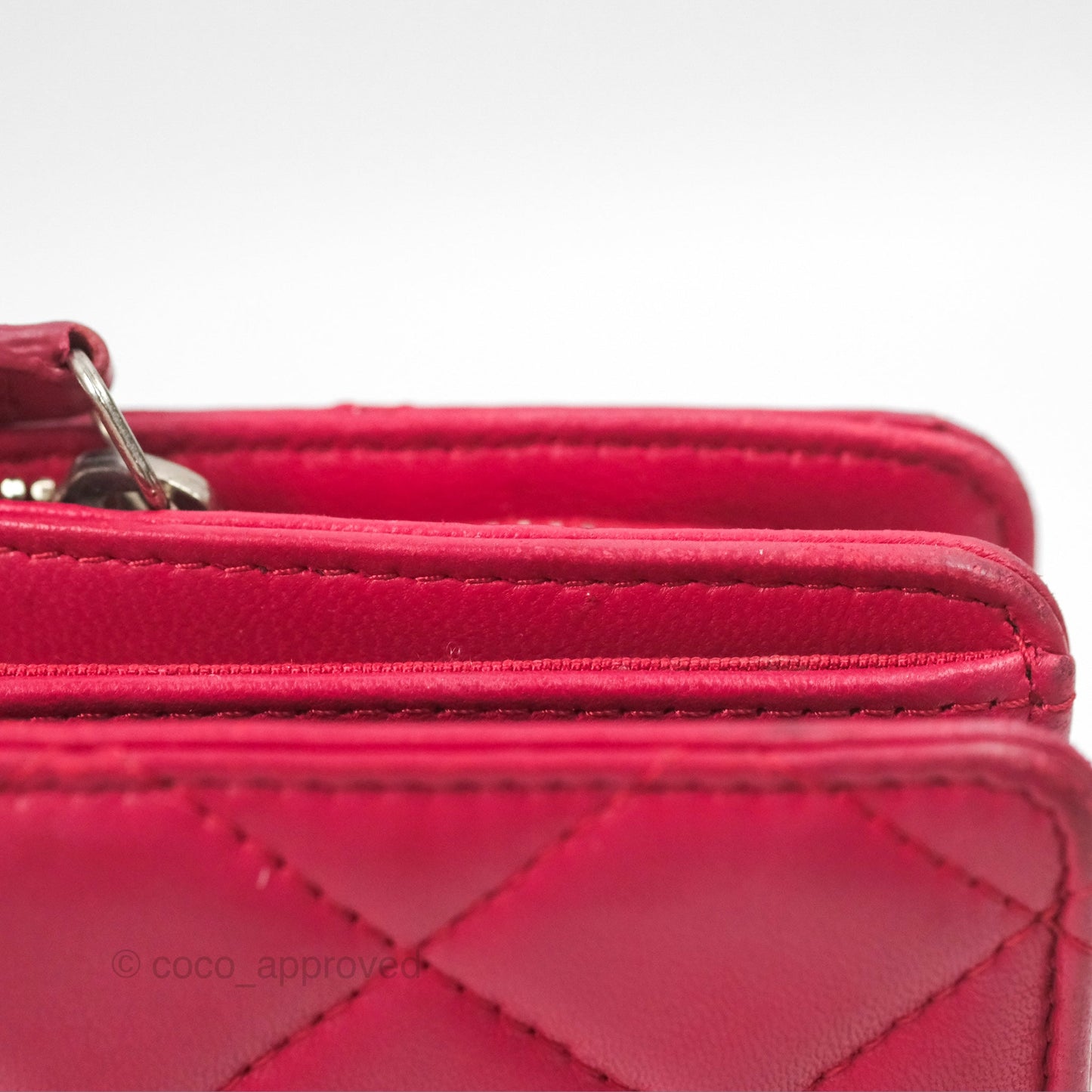 Chanel Quilted Classic French Wallet Lambskin Red Silver Hardware