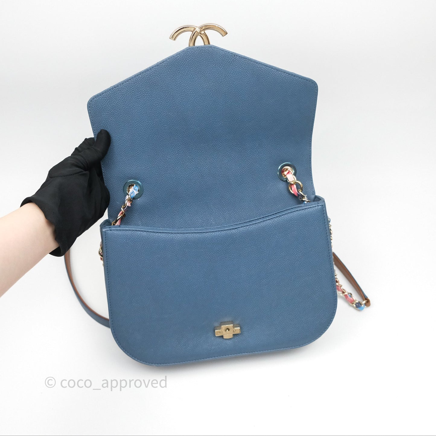 Chanel Medium Cuba Top Handle Flap Bag Blue Caviar Gold Hardware