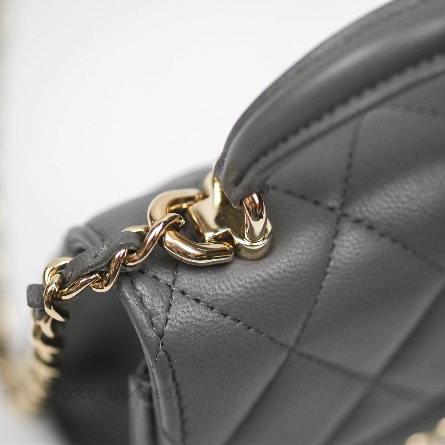 Chanel Mini Handle Clutch With Chain Grey Lambskin Gold Hardware