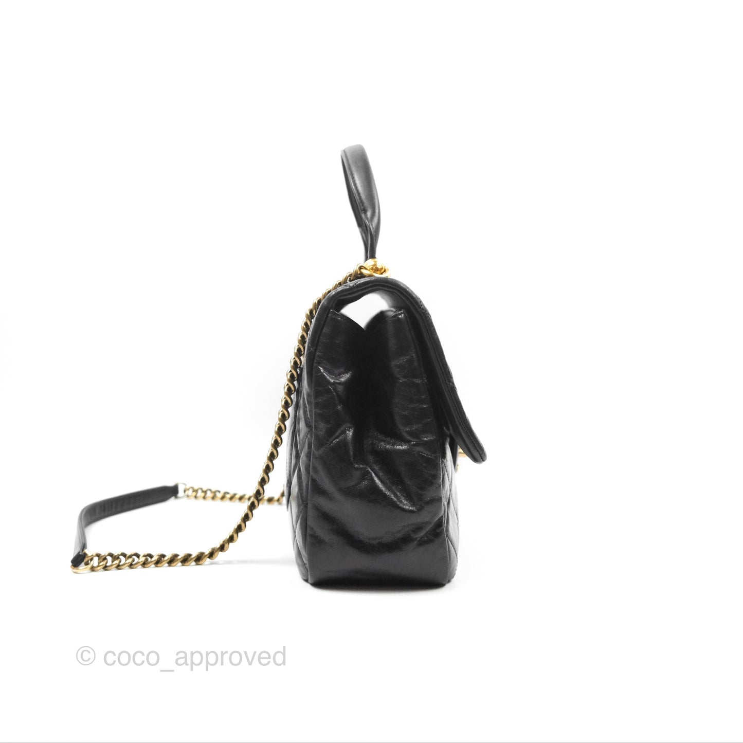 Chanel Gold Bar Top Handle Shoulder Bag Black Glazed Aged Calfskin Aged Gold Hardware