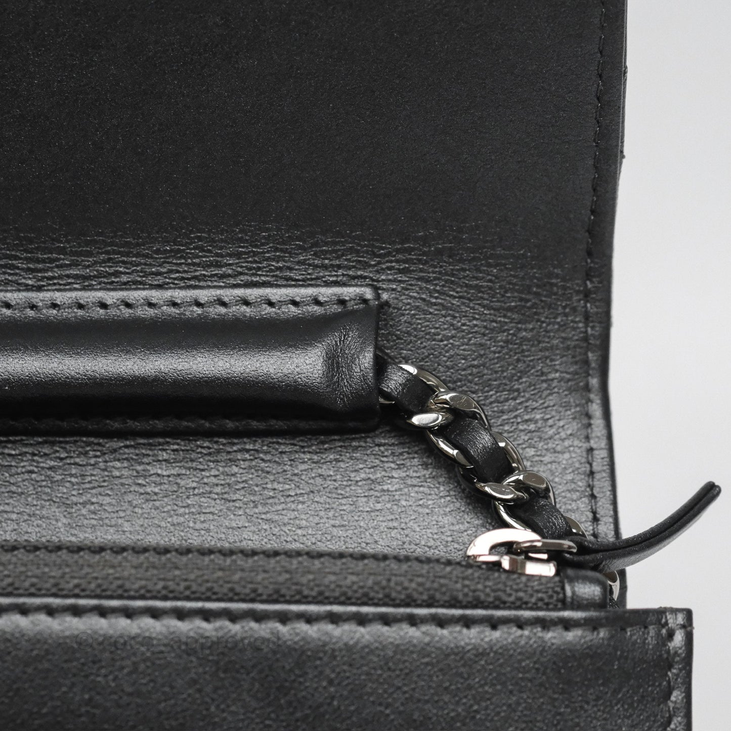 Chanel Tassel Charm Wallet On Chain WOC Iridescent Dark Silver Aged Calfskin